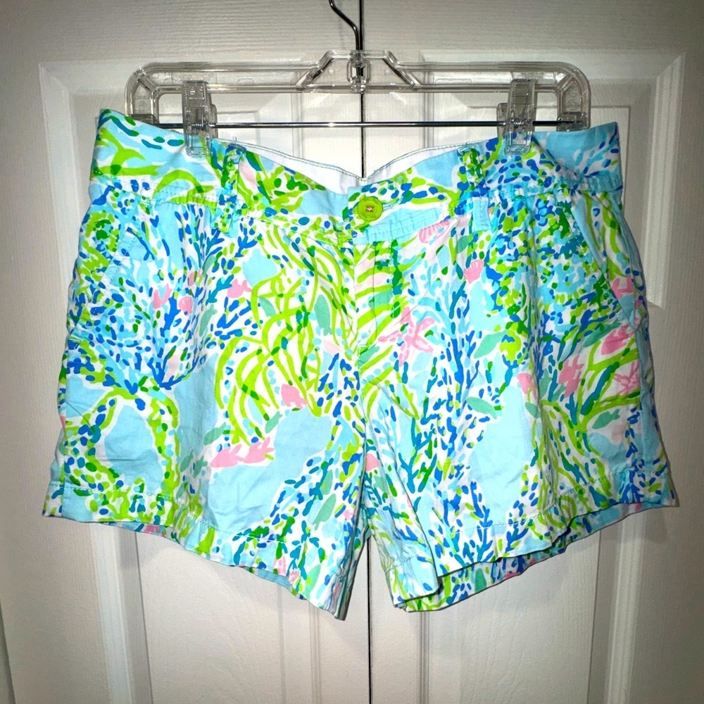Lilly Pulitzer Blue Green Pink Printed Shorts Bermudas